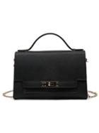 Romwe Contrast Embossed Faux Leahter Turnlock Strap Handbag