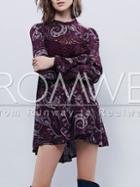 Romwe Purple Long Sleeve Vintage Print Dress
