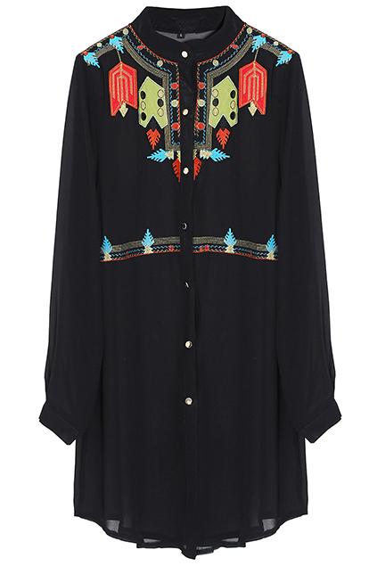 Romwe Pattern Stitching Black Chiffon Dress