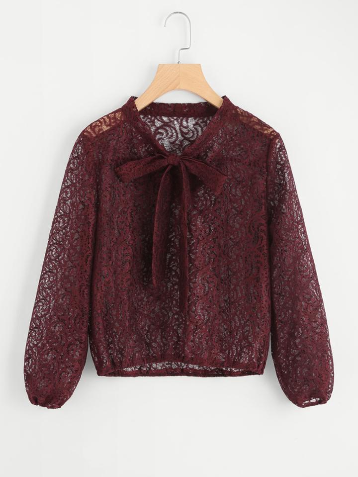 Romwe Tie Neck Lace Top