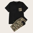 Romwe Guys Single Pocket Tee & Camo Sweatpants Set