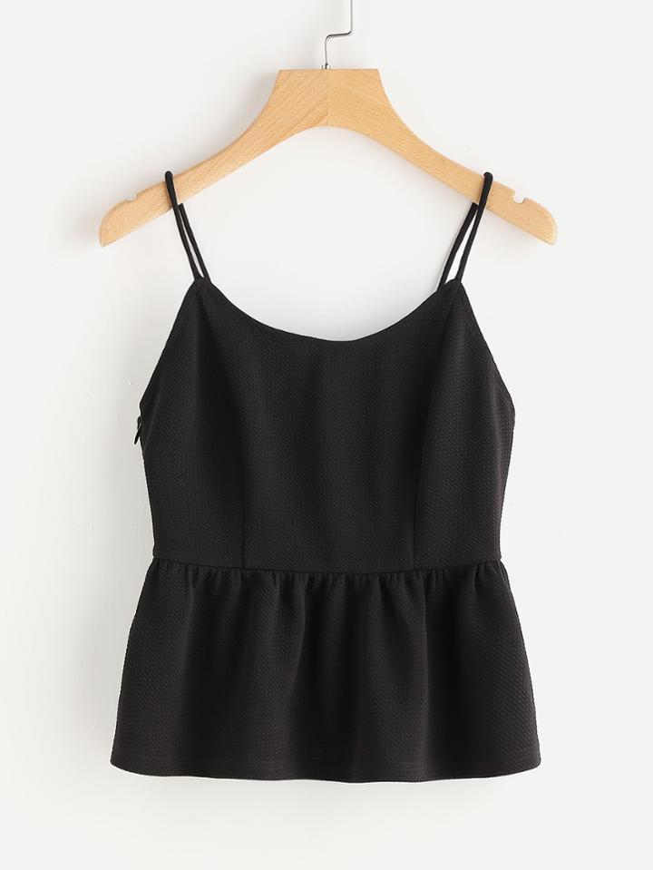 Romwe Princess Seam Zip Side Textured Peplum Cami Top