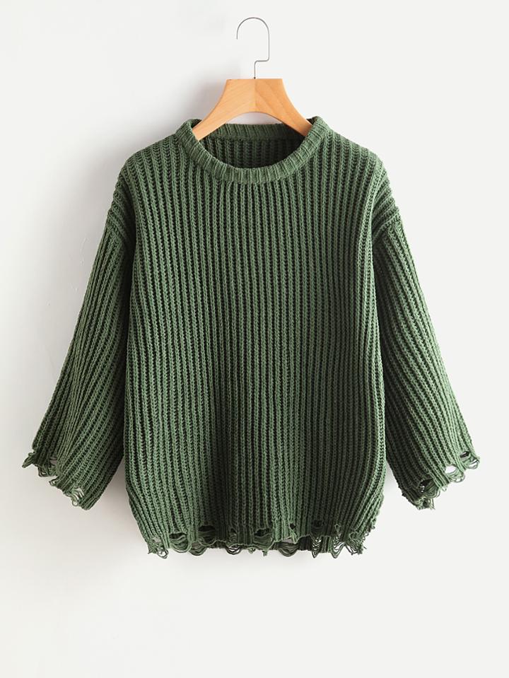 Romwe Raw Edge Textured Jumper