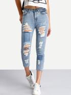 Romwe Ripped 3/4 Length Skinny Jeans