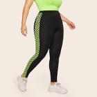 Romwe Plus Contrast Neon Lime Checkered Leggings
