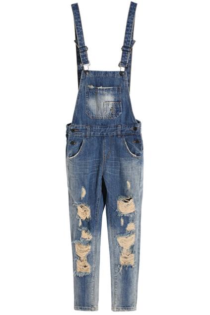 Romwe Distressed Denim Jumpsuits