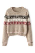 Romwe Retro Pattern Knitted Cream Jumper