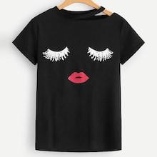 Romwe Plus Eye And Lip Print Tee