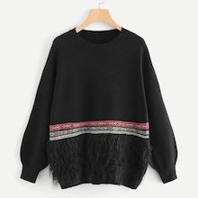 Romwe Tape Patched Fringe Hem Jumper
