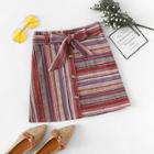 Romwe Self Tie Waist Striped Skirt