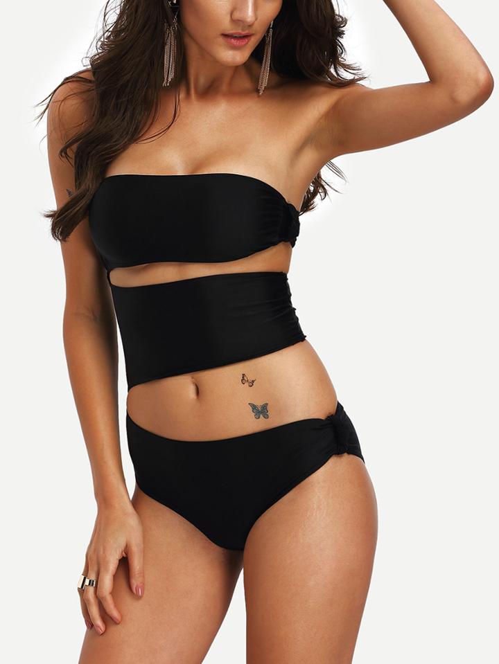 Romwe Cutout Strapless One-piece Swimwear