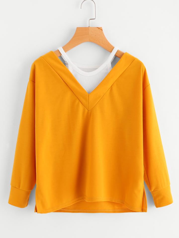 Romwe Dolphin Hem 2 In 1 Sweatshirt