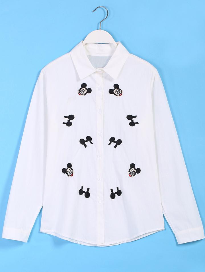 Romwe Mickey Print Lapel Blouse