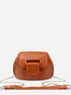 Romwe Camel Cutout Fold Over Strap Closure Crossbody Bag