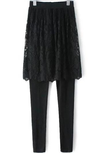 Romwe Elastic Waist With Lace Black Legging
