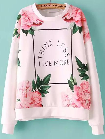 Romwe Round Neck Flower Letter Print Sweatshirt