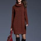Romwe Solid High Neck Cable Knit Sweater Dress