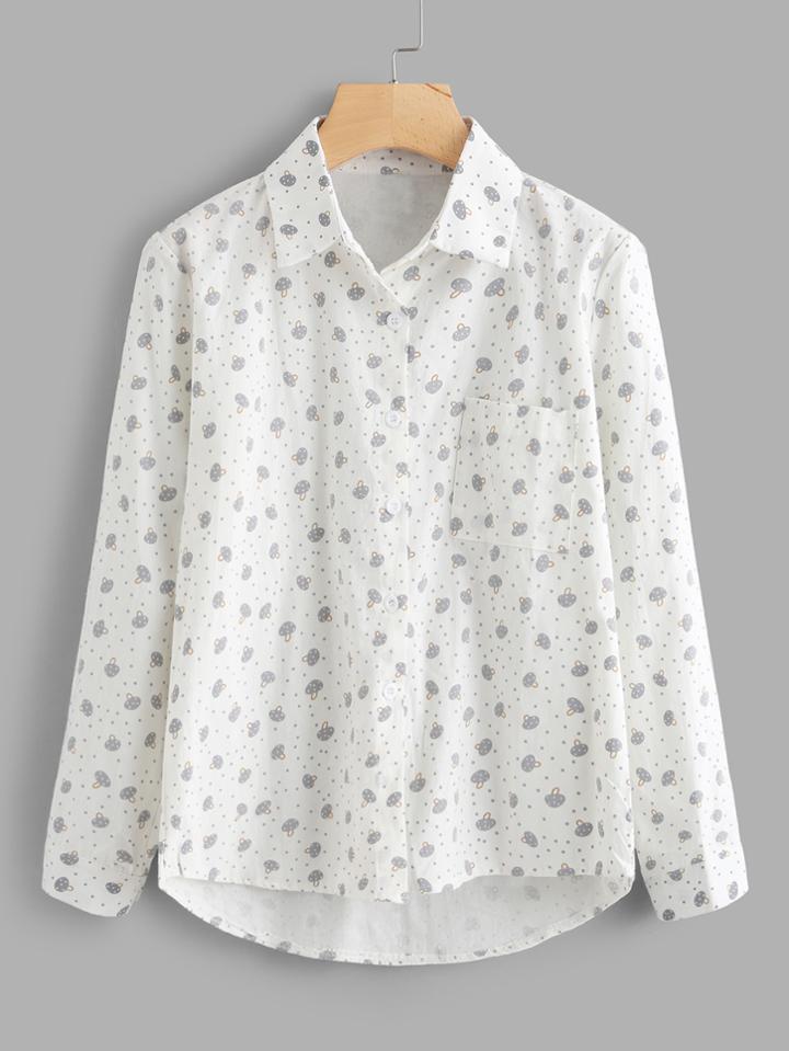 Romwe Mushroom Print Single Breasted Shirt