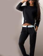 Romwe Colour-block Long Sleeve Zipper Back Top With Pant