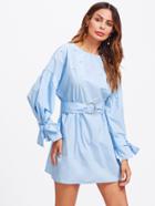 Romwe O-ring Belted Tied Cuff Pearl Embellished Dress