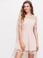 Romwe Floral Lace Overlay Skater Dress