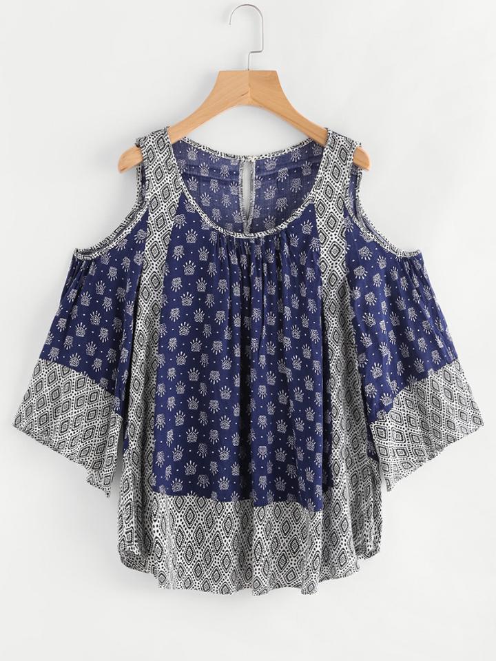 Romwe Open Shoulder Printed Random Blouse