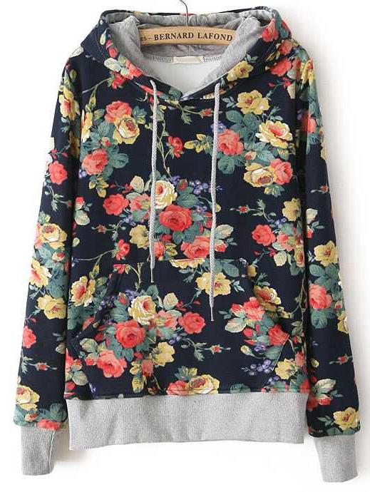Romwe Hooded Flowers Print Sweatshirt