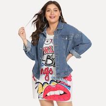 Romwe Plus Drop Shoulder Single Breasted Denim Jacket