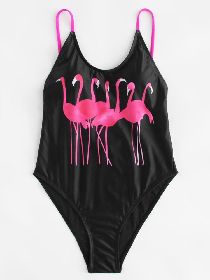 Romwe Flamingo Print Swimsuit