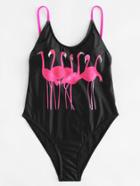 Romwe Flamingo Print Swimsuit