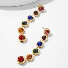 Romwe Color-block Rhinestone Drop Earrings 1pair
