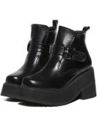 Romwe Black Buckle Thick-soled Velvet Short Boots