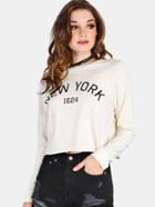 Romwe Cropped New York Pullover Oatmeal