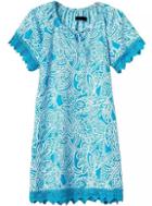 Romwe Short Sleeve Lace Edge Print Blue Dress