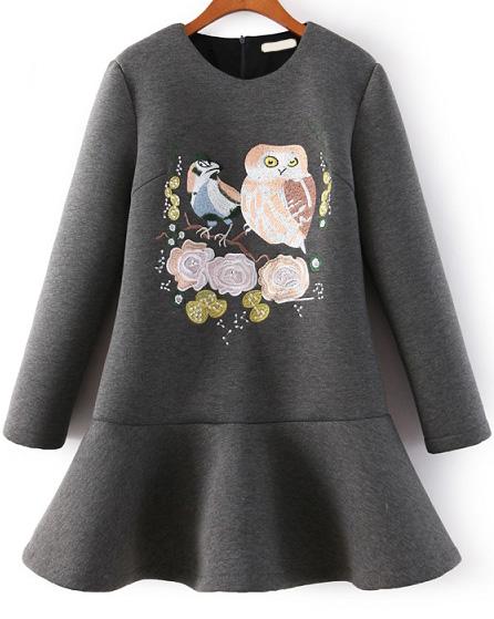 Romwe Owl Print Flouncing Dress