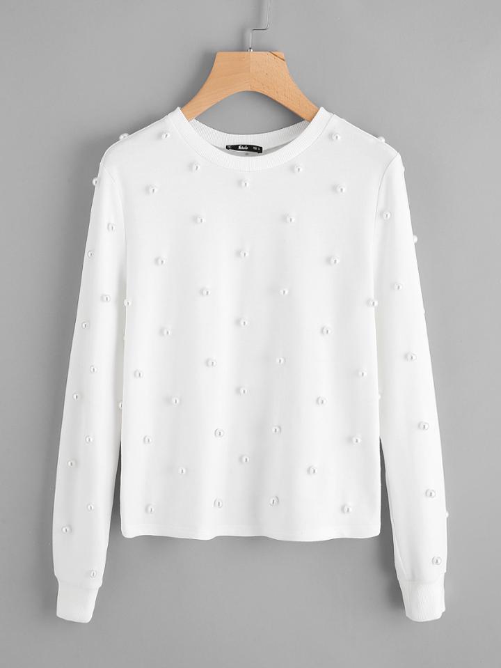 Romwe Allover Pearl Beading Pullover