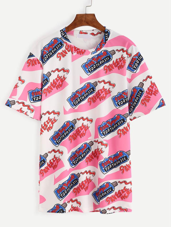 Romwe Multicolor Toothpaste Print T-shirt