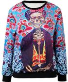 Romwe Floral Skull Print Sweatshirt
