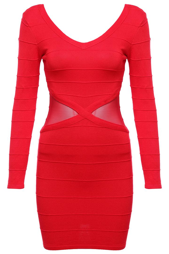 Romwe Contrast Mesh Yoke V Back Dress