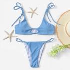 Romwe Cut-out Self Tie Top With High Leg Bikini