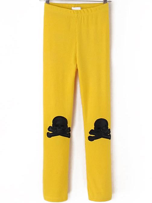 Romwe Skull Pattern Slim Yellow Legging