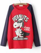 Romwe Cartoon Dog Peanuts Print Red T-shirt