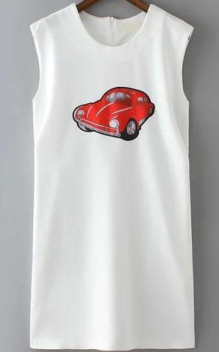 Romwe Car Patch White Dress