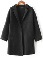 Romwe Pockets Woolen Black Coat