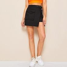 Romwe Pocket Detail Wrap Skirt