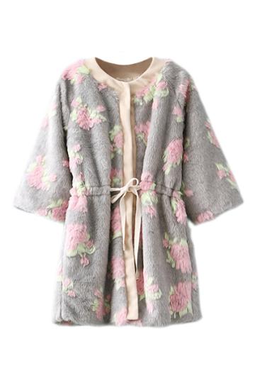 Romwe Cony Hair With Floral Print Drawstring Coat