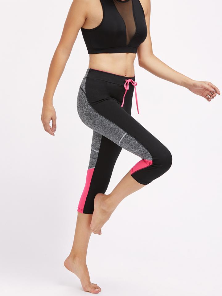 Romwe Active Marled Knit Panel Leggings