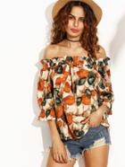 Romwe Off The Shoulder Print Shirred Top