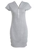 Romwe Grey Zipper V Neck Short Sleeve Sheath Dress