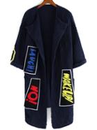 Romwe Open Front Flocked Patch Coat
